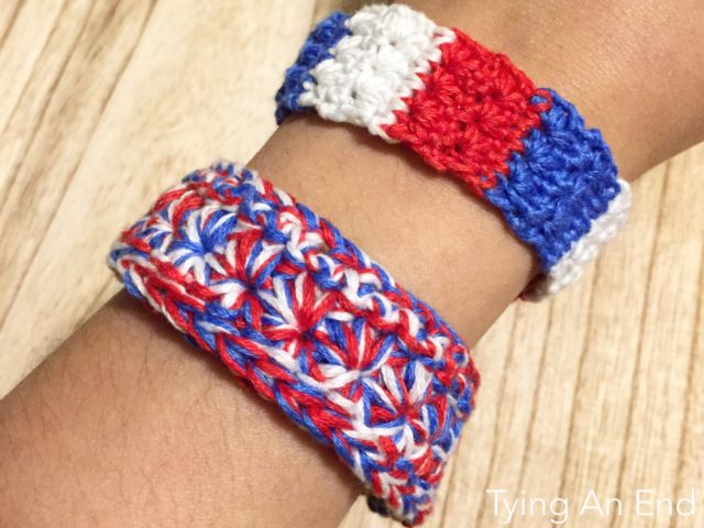 [Free Crochet Pattern] Would you like patriotic accessory? Easy bracelet pattern to make! Mixed Star Bracelet by Tying An End