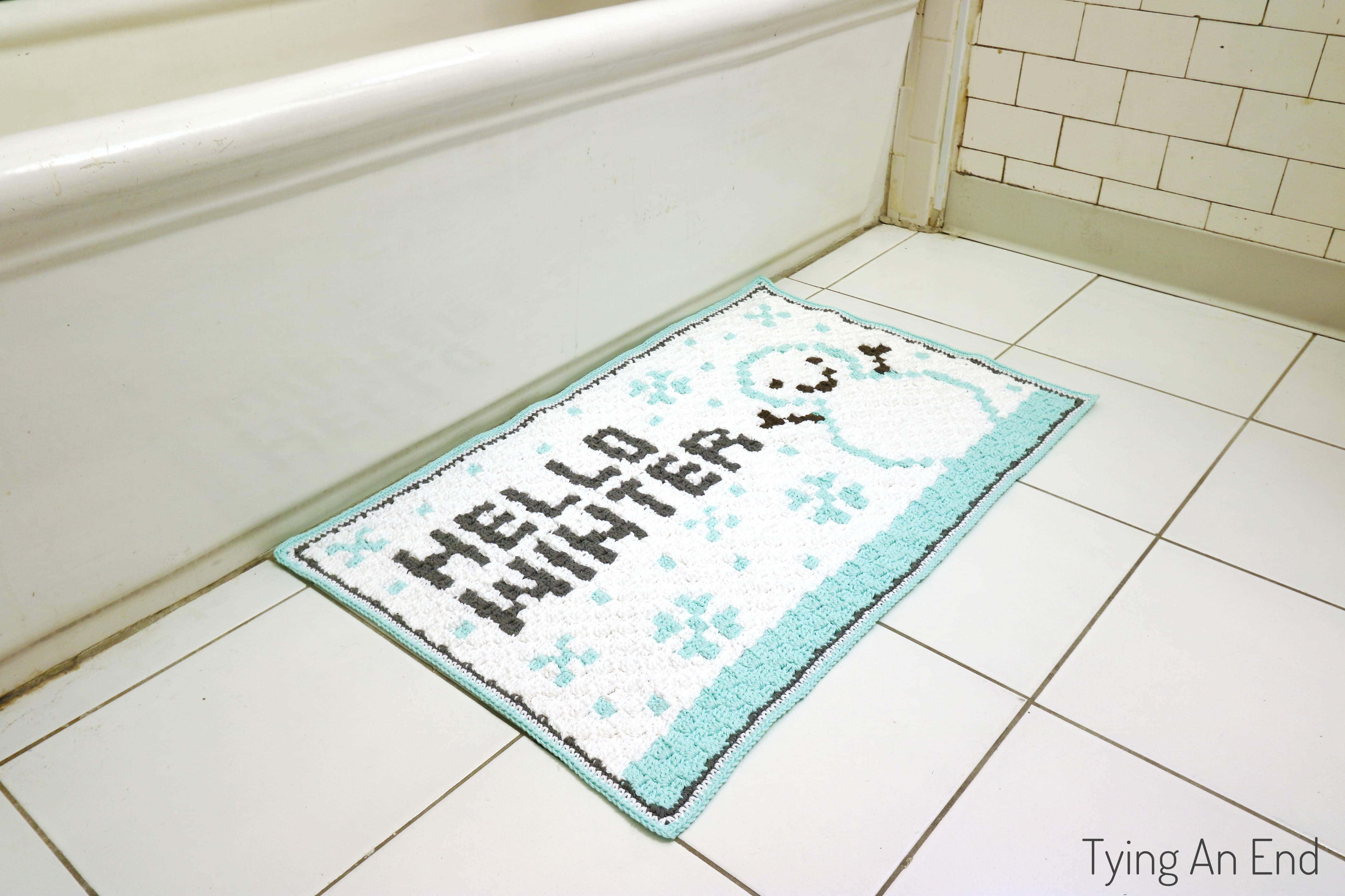 Hello Winter Bath Mat C2C free crochet pattern -Tying An End