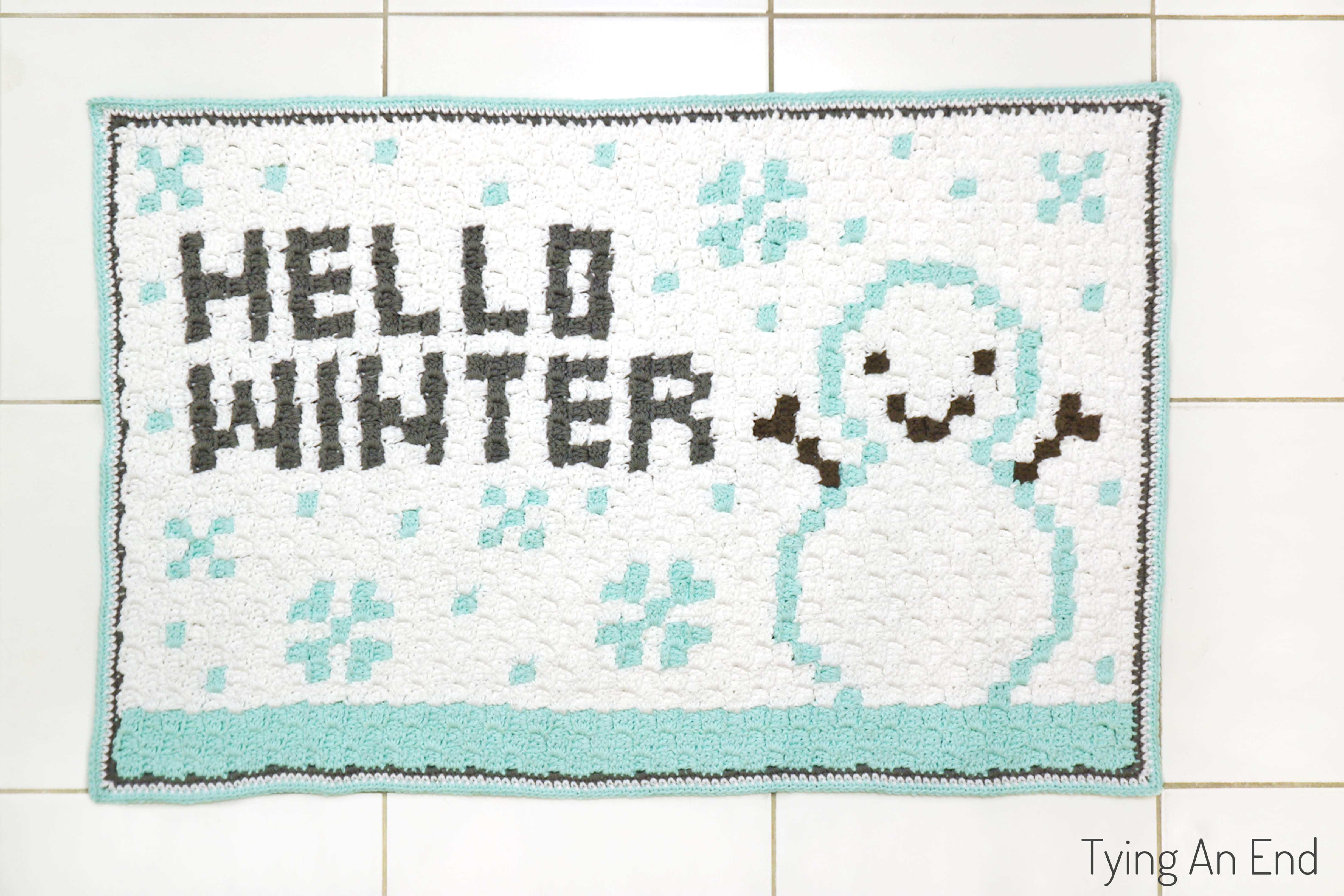 Hello Winter Bath Mat C2C free crochet pattern -Tying An End