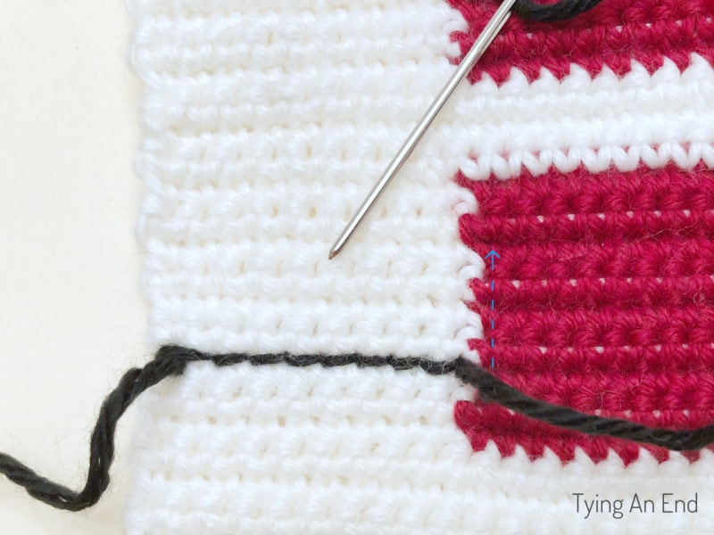 crochet plaid pattern design using surface slip stitch with red gift box pattern