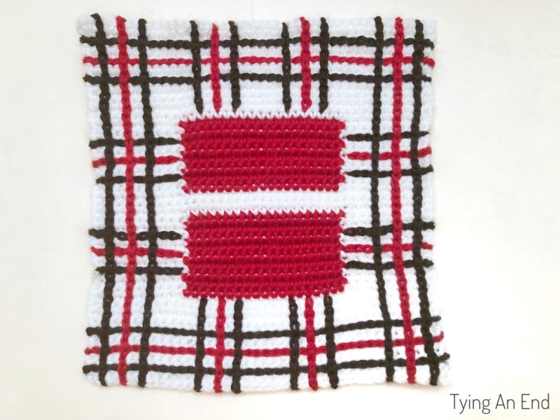 crochet plaid pattern design using surface slip stitch with red gift box pattern