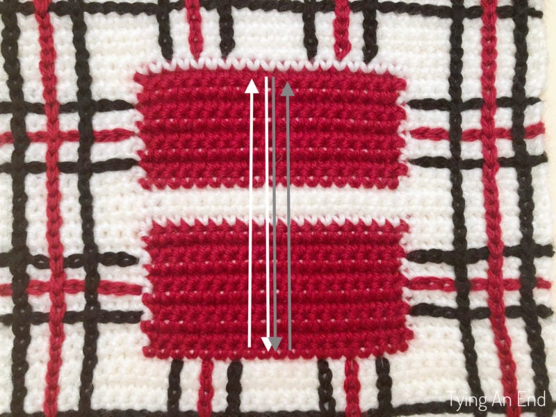 crochet plaid pattern design using surface slip stitch with red gift box pattern